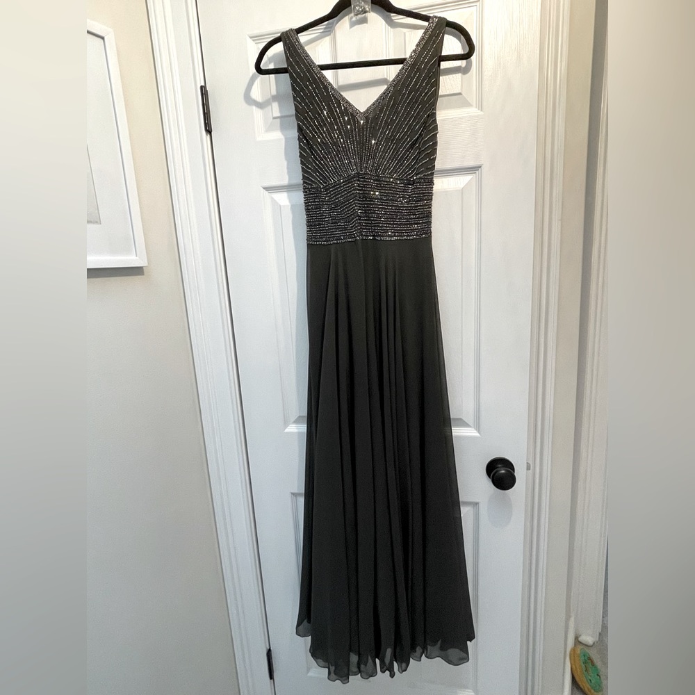Slate grey formal beaded gown, Size 6